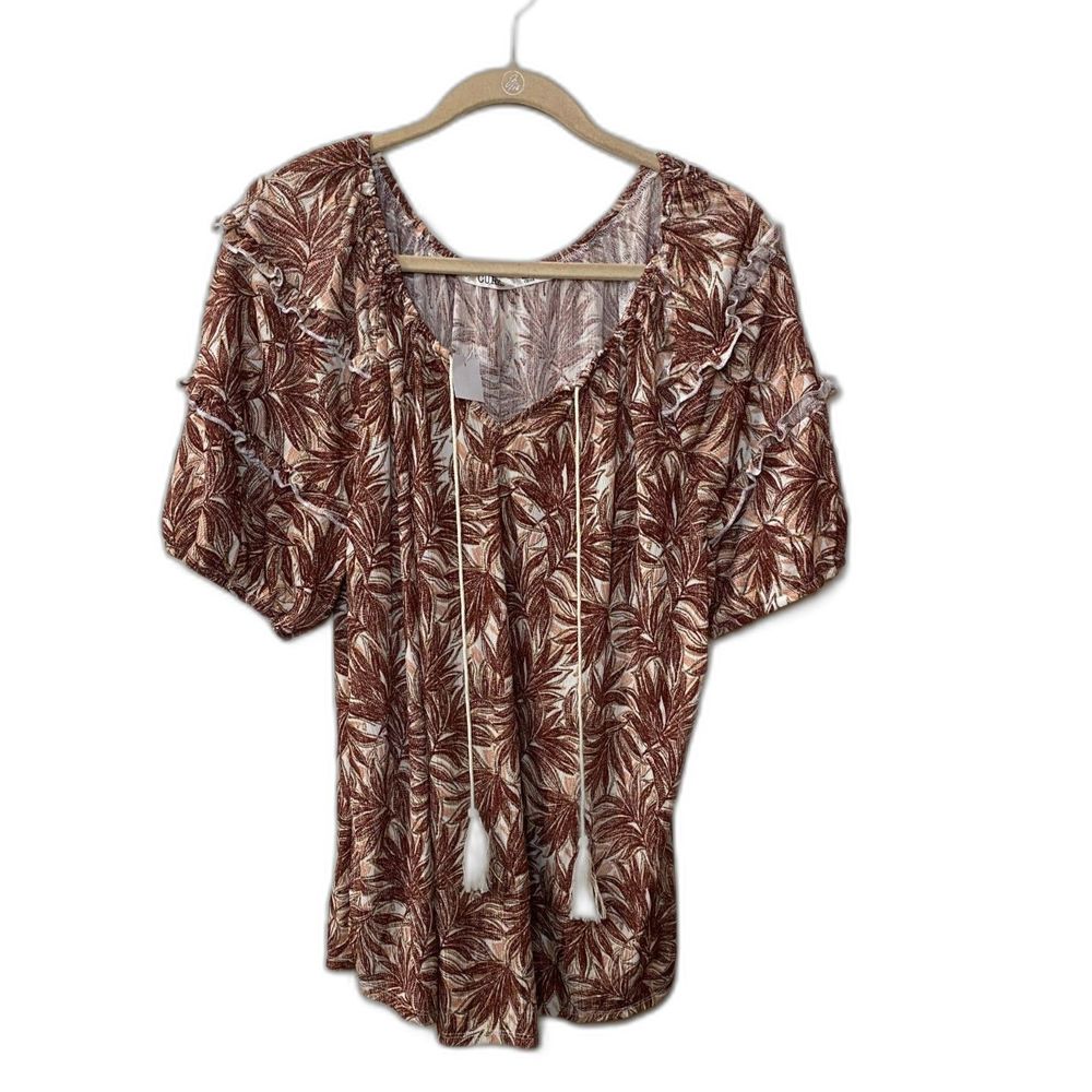 NWT CURE Womans Career Flowy Boho Blouse, V-neck w ties, Size 3XL